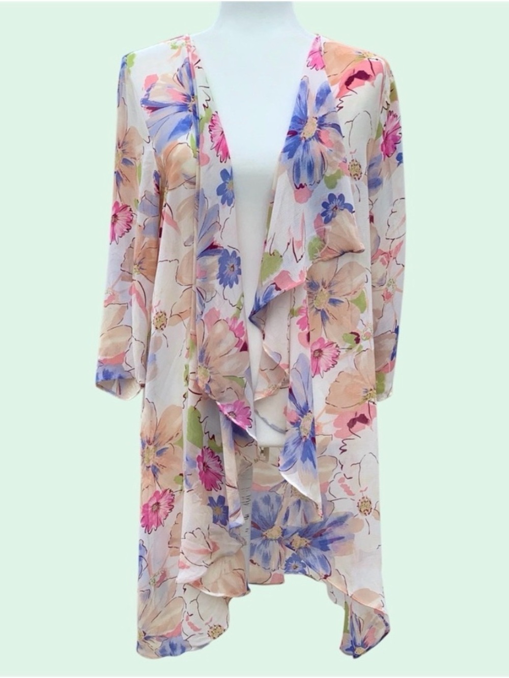Hummingbird Boho Watercolor Floral Kimono/Caftan/Beach Coverup ~ Women’s Medium
